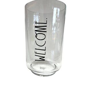 Rae Dunn Welcome Tall Hurricane Candle Holder Vase 10" Clear Glas